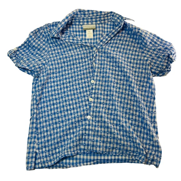 Alfred Dunner Tops - Alfred Dunner Petite Blue Gingham Cotton Button Down Shirt PS Short Sleeve Dot